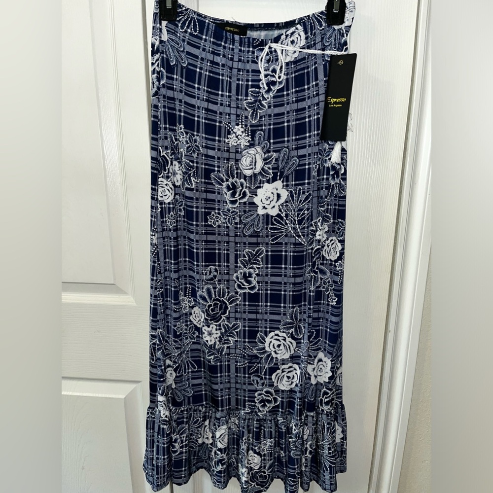 NWT Espresso Plaid Floral Maxi Skirt